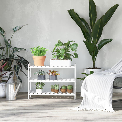 3-Tier Wood Frame Shoe Rack with Slatted Shelves 70L x 26W x 57.5H cm - White