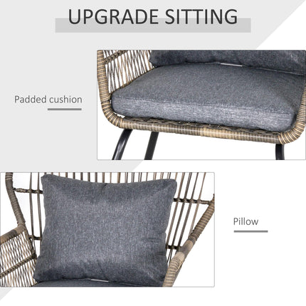 3 Pieces Rattan Bistro Set, Wicker Garden Furniture Set with Cushions, Glass Top