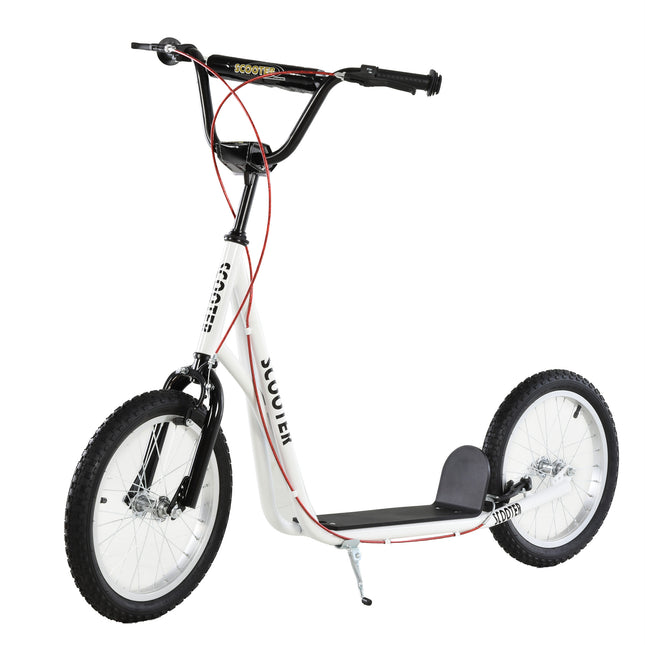 Teen Kids Adjustable Handlebar Stunt Kick Scooter with Dual Brakes 16 Inch Rubber Tyres - White
