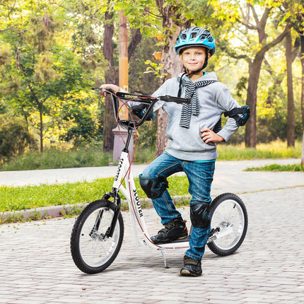 Teen Kids Adjustable Handlebar Stunt Kick Scooter with Dual Brakes 16 Inch Rubber Tyres - White