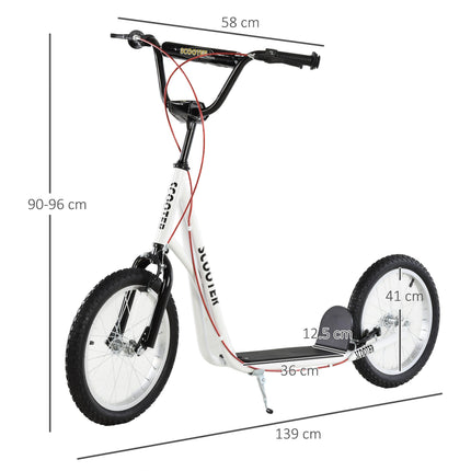 Teen Kids Adjustable Handlebar Stunt Kick Scooter with Dual Brakes 16 Inch Rubber Tyres - White