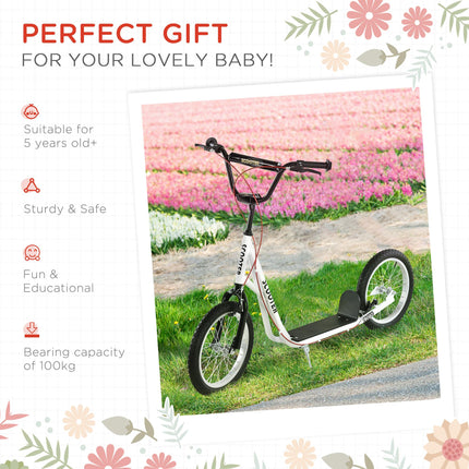 Teen Kids Adjustable Handlebar Stunt Kick Scooter with Dual Brakes 16 Inch Rubber Tyres - White