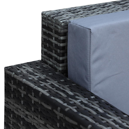 Garden Rattan 3-Seater Sofa with Fire Resistant Cushions Metal Frame - Grey
