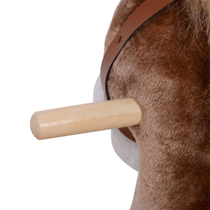 Kids Plush Rocking Horse with Wood Base and Handles - Brown/White