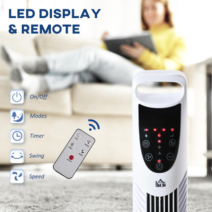 36'' Freestanding Tower Fan with 3 Speeds, 3 Modes, 7.5h Timer, 70° Oscillation & Remote - White