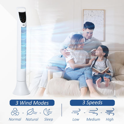 36'' Freestanding Tower Fan with 3 Speeds, 3 Modes, 7.5h Timer, 70° Oscillation & Remote - White