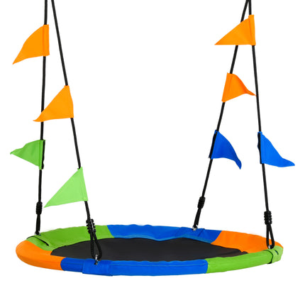 Kids Saucer Tree Swing Set with Adjustable Rope and Steel Frame - Blue Green Orange