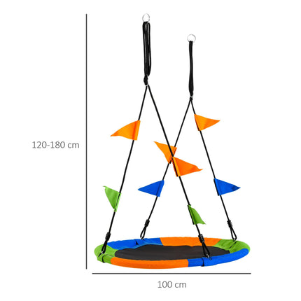 Kids Saucer Tree Swing Set with Adjustable Rope and Steel Frame - Blue Green Orange