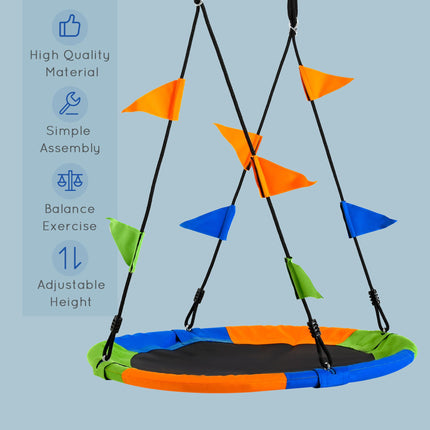 Kids Saucer Tree Swing Set with Adjustable Rope and Steel Frame - Blue Green Orange