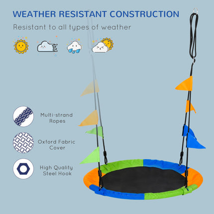 Kids Saucer Tree Swing Set with Adjustable Rope and Steel Frame - Blue Green Orange