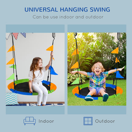 Kids Saucer Tree Swing Set with Adjustable Rope and Steel Frame - Blue Green Orange