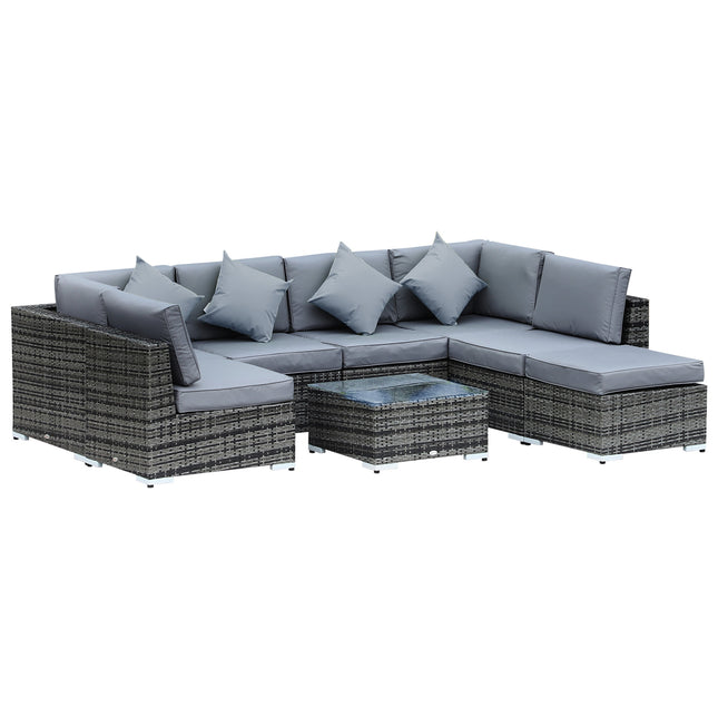8 Piece Rattan Garden Sofa Set with Aluminium Frame and Coffee Table - Grey