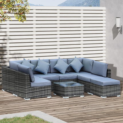 8 Piece Rattan Garden Sofa Set with Aluminium Frame and Coffee Table - Grey