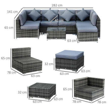 8 Piece Rattan Garden Sofa Set with Aluminium Frame and Coffee Table - Grey