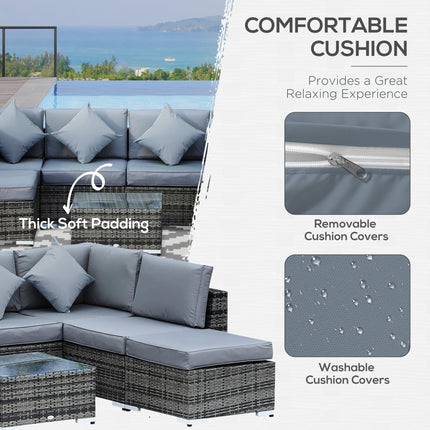 8 Piece Rattan Garden Sofa Set with Aluminium Frame and Coffee Table - Grey