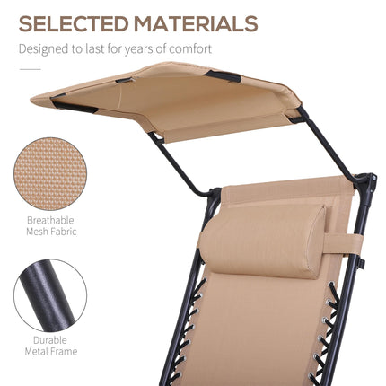 Zero Gravity Folding Garden Sun Lounger with Canopy and Cup Holder - Beige