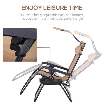 Zero Gravity Folding Garden Sun Lounger with Canopy and Cup Holder - Beige