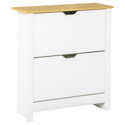 12-Shoe Storage Cabinet with 4 Shelves & 2 Drawers, Protective Legs - White