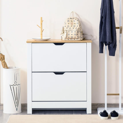 12-Shoe Storage Cabinet with 4 Shelves & 2 Drawers, Protective Legs - White