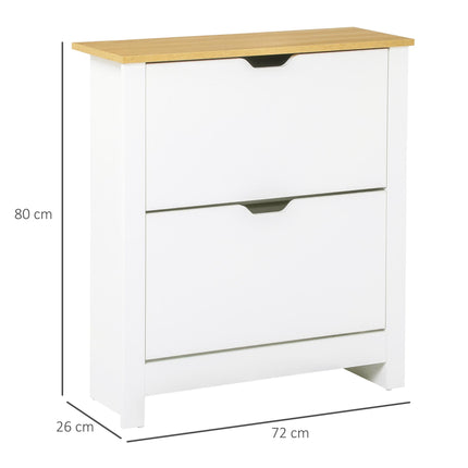 12-Shoe Storage Cabinet with 4 Shelves & 2 Drawers, Protective Legs - White