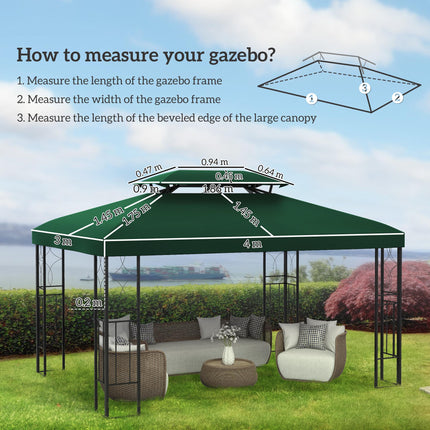 Gazebo Roof Replacement for 3x4m Frames with Two-Tier Design - Green