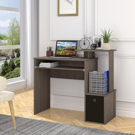 Compact Small Computer Desk with Sliding Keyboard Tray, Storage Drawer & Shelf Workstation - Grey