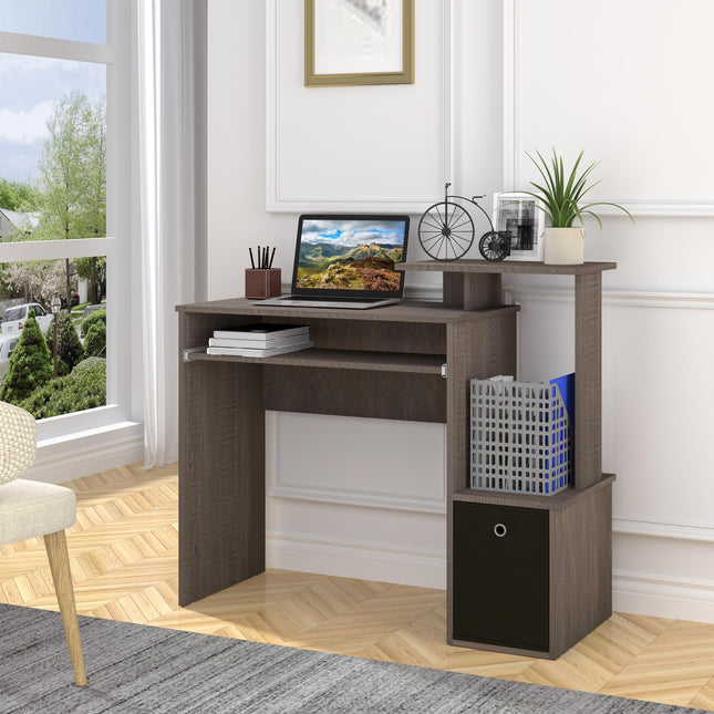 Compact Small Computer Desk with Sliding Keyboard Tray, Storage Drawer & Shelf Workstation - Grey