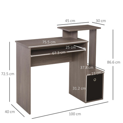 Compact Small Computer Desk with Sliding Keyboard Tray, Storage Drawer & Shelf Workstation - Grey
