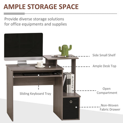 Compact Small Computer Desk with Sliding Keyboard Tray, Storage Drawer & Shelf Workstation - Grey