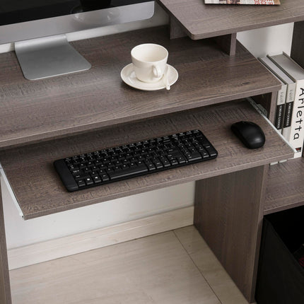 Compact Small Computer Desk with Sliding Keyboard Tray, Storage Drawer & Shelf Workstation - Grey
