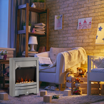 2KW Stainless Steel Electric Fireplace Pebble Burning Effect Heater Fire Flame I