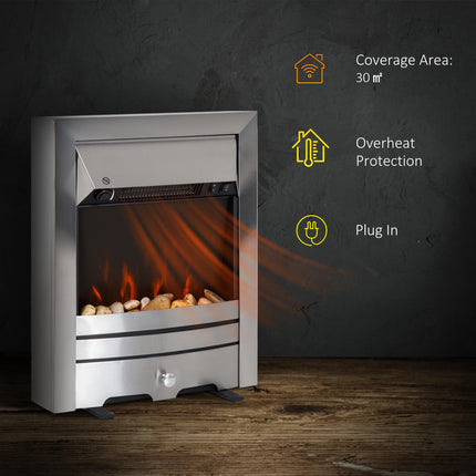 2KW Stainless Steel Electric Fireplace Pebble Burning Effect Heater Fire Flame I