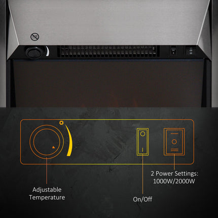 2KW Stainless Steel Electric Fireplace Pebble Burning Effect Heater Fire Flame I