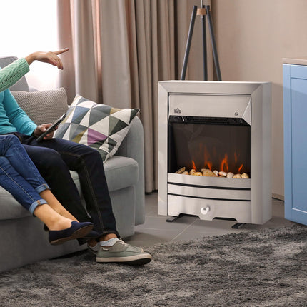 2KW Stainless Steel Electric Fireplace Pebble Burning Effect Heater Fire Flame I
