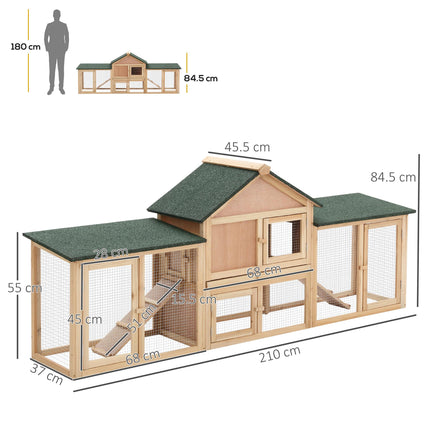 Deluxe Two-Storey Wooden Bunny & Guinea Pig Hutch with Ladder, Outdoor Run & Slide-Out Tray - Natural Wood