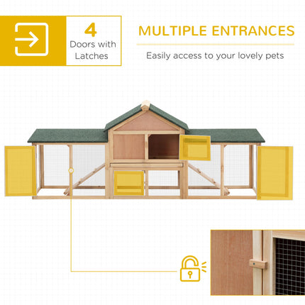 Deluxe Two-Storey Wooden Bunny & Guinea Pig Hutch with Ladder, Outdoor Run & Slide-Out Tray - Natural Wood
