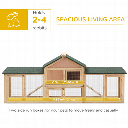 Deluxe Two-Storey Wooden Bunny & Guinea Pig Hutch with Ladder, Outdoor Run & Slide-Out Tray - Natural Wood