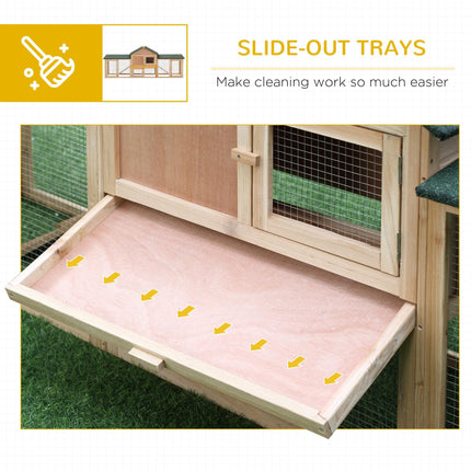 Deluxe Two-Storey Wooden Bunny & Guinea Pig Hutch with Ladder, Outdoor Run & Slide-Out Tray - Natural Wood