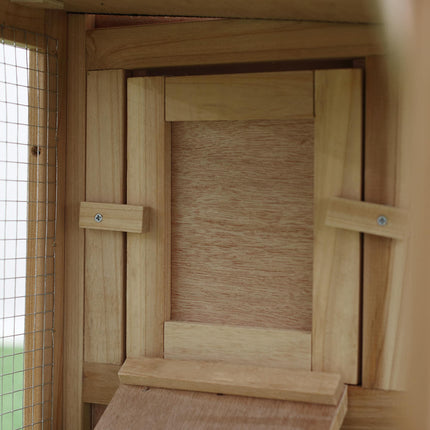 Deluxe Two-Storey Wooden Bunny & Guinea Pig Hutch with Ladder, Outdoor Run & Slide-Out Tray - Natural Wood