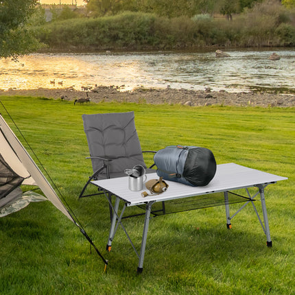 Portable 4ft Folding Aluminium Picnic Table with Carry Bag - Silver