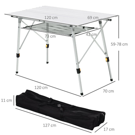 Portable 4ft Folding Aluminium Picnic Table with Carry Bag - Silver