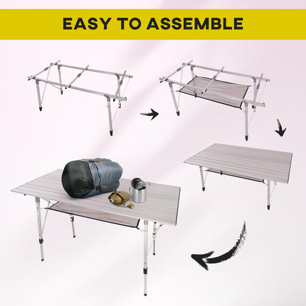 Portable 4ft Folding Aluminium Picnic Table with Carry Bag - Silver