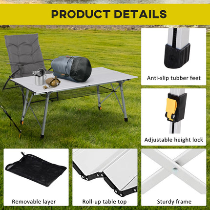 Portable 4ft Folding Aluminium Picnic Table with Carry Bag - Silver