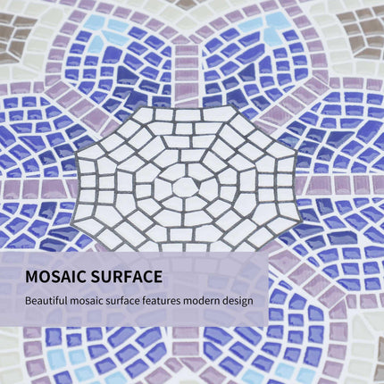 Outdoor Mosaic Round Garden Table 60cm Ceramic Top Bistro Side Table - Blue and White