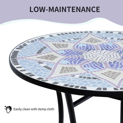 Outdoor Mosaic Round Garden Table 60cm Ceramic Top Bistro Side Table - Blue and White