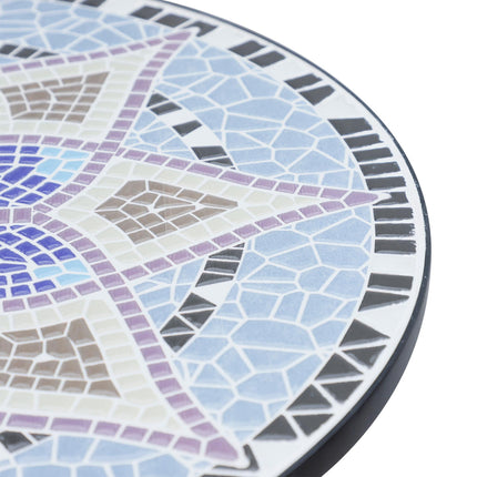 Outdoor Mosaic Round Garden Table 60cm Ceramic Top Bistro Side Table - Blue and White