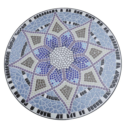 Outdoor Mosaic Round Garden Table 60cm Ceramic Top Bistro Side Table - Blue and White