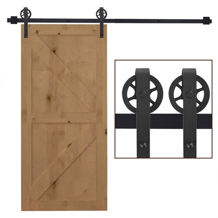 6.6 FT Carbon Steel Sliding Barn Door Hardware Kit for Single Wooden Door Industrial Wheel Roller - Frosted Black