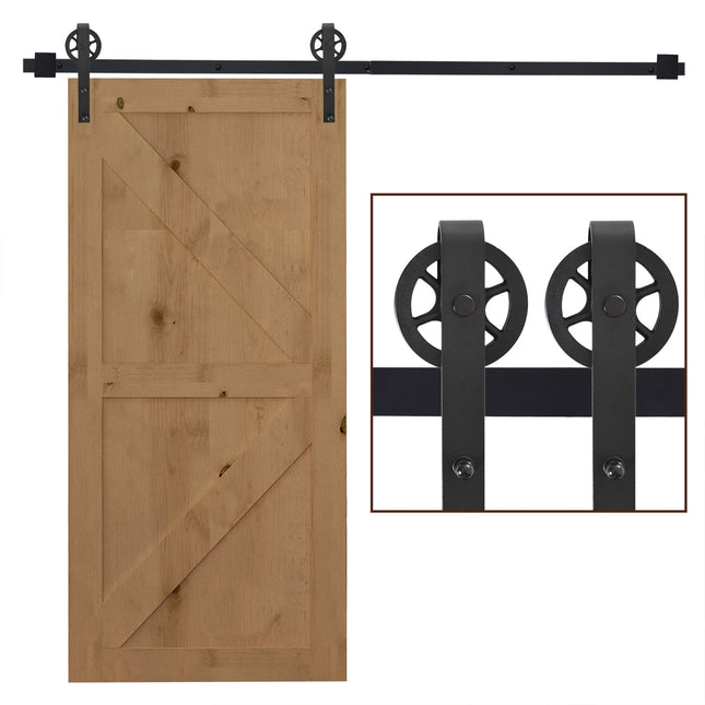 6.6 FT Carbon Steel Sliding Barn Door Hardware Kit for Single Wooden Door Industrial Wheel Roller - Frosted Black