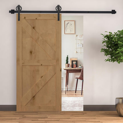 6.6 FT Carbon Steel Sliding Barn Door Hardware Kit for Single Wooden Door Industrial Wheel Roller - Frosted Black